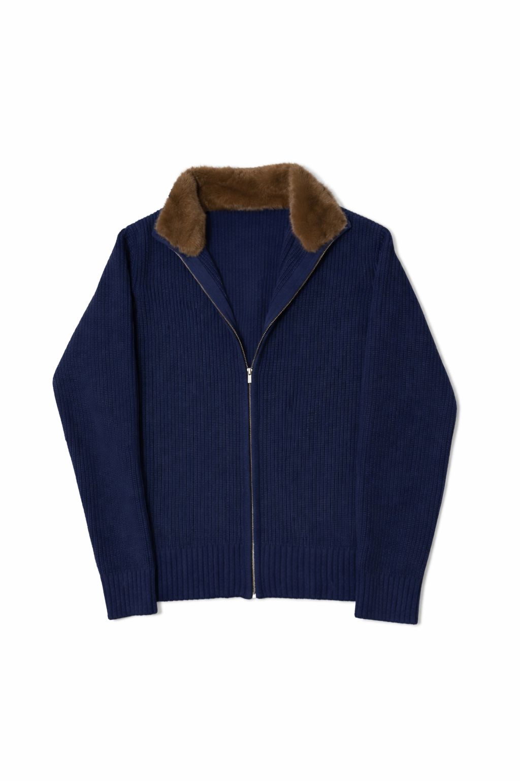 Ventisette Fur Zip in Dunkelblau – Strickjacke mit abnehmbarem Kragenbesatz