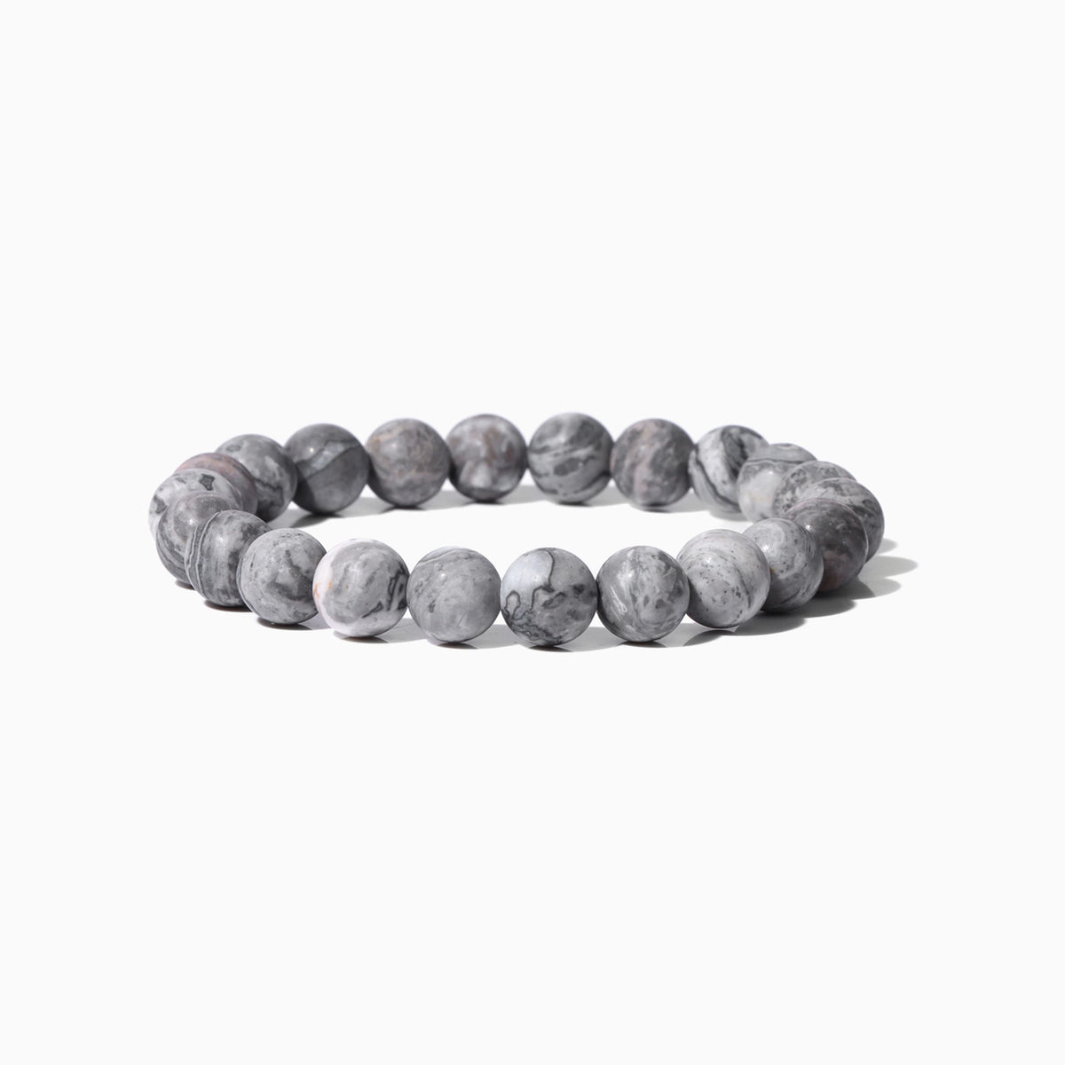Pietra Bracelet in Grau marmoriert – Perlenarmband mit 8-mm-Perlen auf hellem Hintergrund